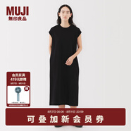 無(wú)印良品（MUJI）女式 雙股天竺編織法國(guó)袖連衣裙 女裝裙子連身裙長(zhǎng)裙夏季BB2S4A5S 黑色 L （165/88A）