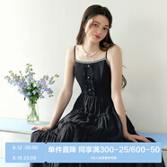 樂町精致吊帶連衣裙飄逸仙女長(zhǎng)裙香風(fēng)氣質(zhì)內(nèi)搭連衣裙 黑色(預(yù)售) XS