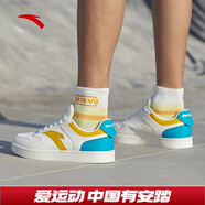 安踏男鞋夏季低幫皮面防潑水小白鞋男休閑鞋學(xué)生運(yùn)動(dòng)鞋子耐磨滑板鞋 【薄底】白/姜黃/里約綠-6 43