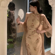 冉藝嵐同款花燈游國風(fēng)改良收腰顯瘦設(shè)計感無袖長款新中式連衣裙倆件套20 長款開衫+長款旗袍連衣裙套裝 XS 75斤-86斤具體按三圍下