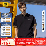 CAT卡特短袖polo衫反光印花珠地面料男士翻領(lǐng)短袖t恤新品 黑色 M