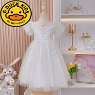 G.DUCKKIDS公主裙女童新款兒童禮服蓬蓬裙花童婚紗鋼琴演奏女孩主持人演出服 A583白色短裙 訂閱贈【皇冠】 110cm