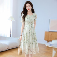 可蓓兒法式高級(jí)感綠色碎花連衣裙女裝夏2025氣質(zhì)優(yōu)雅減齡輕奢連衣裙 2XL