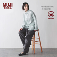 無印良品（MUJI）女式 漢麻水洗襯衫領(lǐng)長袖襯衫女士襯衣外套外衣 25年夏季女裝上衣 淡綠色 L （165/88A）