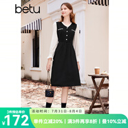 百圖betu女裝冬季新款連衣裙撞色V領修身顯瘦甜美小黑裙女2311T67 黑色 L