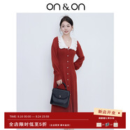 ON & ON/安乃安連衣裙2025春季復(fù)古風(fēng)荷葉翻領(lǐng)收腰修身顯瘦針織茶歇裙 紅色 M