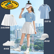 G.DUCKKIDS女童套裝裙百褶裙夏季兒童夏裝短裙女孩中大童裙子夏天白色半身裙 4242白色+3451藍(lán)色【套裝】 120 cm