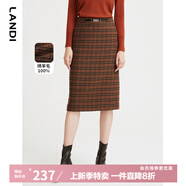 LANDI羊毛復(fù)古高腰格子鉛筆半裙女新款半身裙中長(zhǎng)裙子 咖色 M