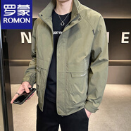 羅蒙立領夾克男士春裝外套2025新款潮流修身工裝上衣服春秋款青年褂子 軍綠色(春秋款) M