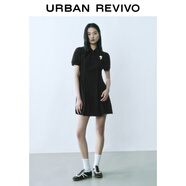 UR2025春季新款女裝立體花朵收腰Polo領(lǐng)短袖連衣裙UYY750054 正黑 XL