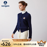 Navigare意大利小帆船女士毛衣秋冬季新款純綿羊毛長(zhǎng)袖開(kāi)衫通勤保暖外套男 海軍藍(lán) L