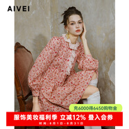 AIVEI欣賀艾薇2024秋歐式復(fù)古文藝風(fēng)茶歇印花長袖連衣裙R753301A 粉色 L