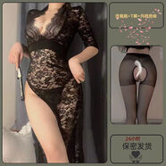 潮夢(mèng)城黑色辣妹連衣裙女后媽包臀緊身性感御姐裙子修身套裝新款純欲長(cháng)裙 黑色蕾絲免脫旗袍+開(kāi)檔絲襪 S 碼
