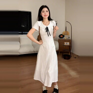 園翌娃娃領(lǐng)白色連衣裙子女夏季2025小個子獨特漂亮掐腰包臀裙短裙 【白色長款】2025初夏穿搭/裙子2 S 40/45kg