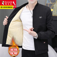 啄木鳥(niǎo)外套男秋冬季潮流寬松休閑男士夾克加絨加厚棒球棉服秋冬男裝衣服 小方塊黑色 2XL 建議125-145斤