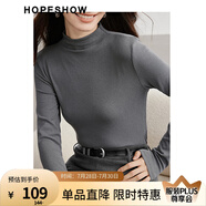 紅袖基礎(chǔ)內(nèi)搭T恤冬季2024新款女裝純色彈力顯瘦修身半高領(lǐng)打底衫上衣 高級灰064 M