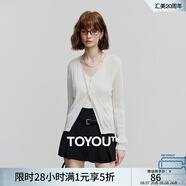 初語V領(lǐng)坑條針織衫女2025夏季新款浪漫天藍色仿亞麻薄外套開衫 米白色 L