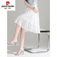 皮爾卡丹（pierre cardin）白色雪紡半身裙女2025年新款夏冰涼感小個子牙簽褶短裙氣質(zhì)A字裙 白色 裙長60CM 均碼 90-150斤