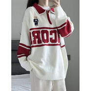 MZPLOI休閑時(shí)尚套裝少女秋季字母撞色美式復古刺繡小熊毛衣闊腿褲兩件套 【單件】刺繡毛衣 L 【職業(yè)套裝女/秋季套裝女款/早