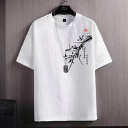 西域駱駝（VANCAMEL）短袖t恤男夏季國潮速干唐裝中國風(fēng)男裝大碼圓領(lǐng)薄款透氣上衣 白色【旭日 】 M 【80-100斤】