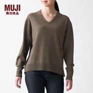 無印良品 MUJI 女式 牦牛絨混羊毛 V領寬版毛衣 BAC21A0A 秋冬長袖針織衫 深咖啡棕色 S