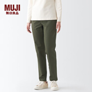 無印良品 MUJI 女式橫豎彈力絲光斜紋輕便男友褲(股下75cm)褲子女款秋季款 卡其綠 S(155/62A)