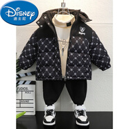 迪士尼（Disney）男童羽絨棉服卡通2024新款痞帥兒童冬季棉衣加厚外套寶寶冬裝棉襖 黑色 110
