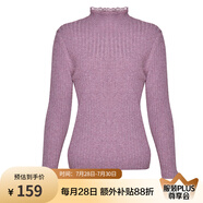 兩三事梵高文藝 青衫 蕾絲拼接半高領(lǐng)打底衫女春季復(fù)古修身內(nèi)搭針織衫 紫色 均碼 F
