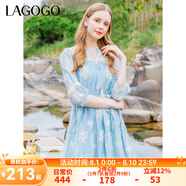 lagogo刺繡民族風(fēng)連衣裙女拉谷谷夏季新款泡泡袖小個子度假裙子 混色(Y0) M