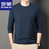 羅蒙（ROMON）華夫格圓領(lǐng)長袖t恤男春秋季男衛(wèi)衣中青年寬松休閑純色百搭打底衫 藏青 長袖O領(lǐng) L 170(建議116-131斤)