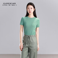 哥弟（GIRDEAR）女裝上衣簡(jiǎn)約休閑半袖百搭輕職風(fēng)國(guó)標(biāo)圓領(lǐng)口袋設(shè)計(jì)短袖T恤130060 淺綠 L (4碼)