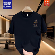 羅蒙夏季新款純棉T恤男大碼寬松高級(jí)感父親節(jié) 黑色-【小圖】C-S背包小黑熊 -D9 S 【建議90110斤】