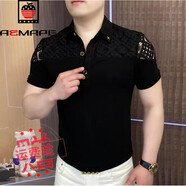 AEMAPE美國蘋(píng)果短袖冰絲T.恤男時(shí)尚翻領(lǐng)鏤空商務(wù)休閑POLO衫痞帥百搭高品 1008黑色 L 120-135斤