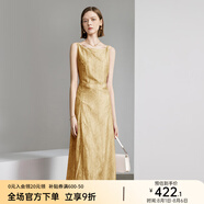 顏域高級感印花裙子夏季女2024新款高腰紫色吊帶裙收腰顯瘦連衣裙 黃色 L/40
