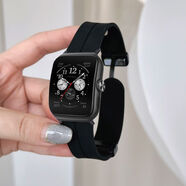 OPPO CEEN適用OPPOwatch3pro表帶硅膠磁吸折疊扣SE運(yùn)動(dòng)替換腕帶2/4代男女款 (硅膠磁吸鋼扣)黑色 適用：OPPO 1代(41mm)銀色連接