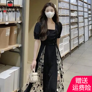 AEMAPE連衣裙女2025夏季新款裙子收腰顯瘦拼接網(wǎng)紗設(shè)計(jì)感時(shí)尚氣質(zhì)女裙 黑色 2XL _120-130