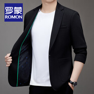 羅蒙（ROMON）高檔輕奢針織西服男士外套春秋商務(wù)休閑修身單西中青年小西裝男 單扣2376黑色 (針織面料) XL 碼(建議120-135斤)