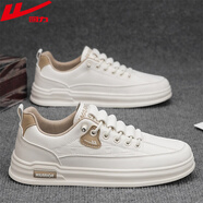 回力小白鞋男士秋冬季皮面休閑運動(dòng)板鞋百搭平底款舒適潮流輕便鞋子男 白色超輕底 42