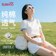 班尼路（Baleno）短袖T恤女2025年夏季新款撞色寬松純棉休閑可愛舒適校園風上衣