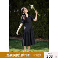 獨(dú)束大碼女裝【束型系列】夏日曼波赫本風(fēng)優(yōu)雅圍裹式修身連衣裙女 赫本黑 2XL (尺碼：4)