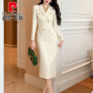 皮爾卡丹2025秋季新款女裝御姐風(fēng)氣質(zhì)西裝領(lǐng)雙排扣修身包臀連衣裙高級感 淺米色 M