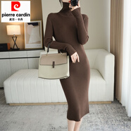 皮爾卡丹長(cháng)款V領(lǐng)針織連衣裙秋季修身包臀打底衫內搭過(guò)膝中長(cháng)款毛衣裙 4006高領(lǐng)咖啡色 2XL