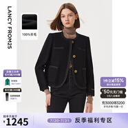 朗姿復(fù)古純羊毛小香風(fēng)短款修身黑色毛呢外套女高級(jí)感氣質(zhì)春冬新款 夜幕黑色2 M