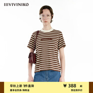 IIIVIVINIKO2024夏季新款“重工刺繡”條紋短袖T恤女R420580373D 棕色 S