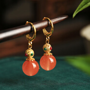 小銀匠南紅S925銀葫蘆耳環(huán)女新中式國風(fēng)復古紅瑪瑙玉石耳飾耳墜新年禮物