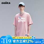 古由卡（GUUKA）xSANK嘻哈潮牌t恤男士短袖夏季情侶裝劉宇同款休閑寬松五分半截袖 粉色 F4662 XL