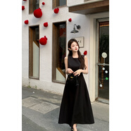 佐尚美連衣裙新品通勤風(fēng)佐佐家小個(gè)子氣質(zhì)無(wú)袖收腰背心連衣裙女夏季a字 黑色長(cháng)款現貨 XS 均碼