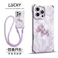 哈界 蘋(píng)果16promax手機殼新款夏洛可可格紋馬十六可背斜挎掛繩iphone16pro全包四角防摔液態(tài)硅膠保護套 草紫色-紫洛可可格紋馬+掛件B182 蘋(píng)果16promax