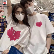 AEMAPE情侶裝衣服一女一男情侶款夏情侶裝夏季潮流t恤短袖高級感網(wǎng)紅 [短袖]紅愛心 男白+女白 男2XL+女L