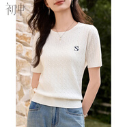 初申春夏針織短袖T恤女時(shí)尚圓領(lǐng)經(jīng)典絞花精致刺繡針織衫打底衫S52T034